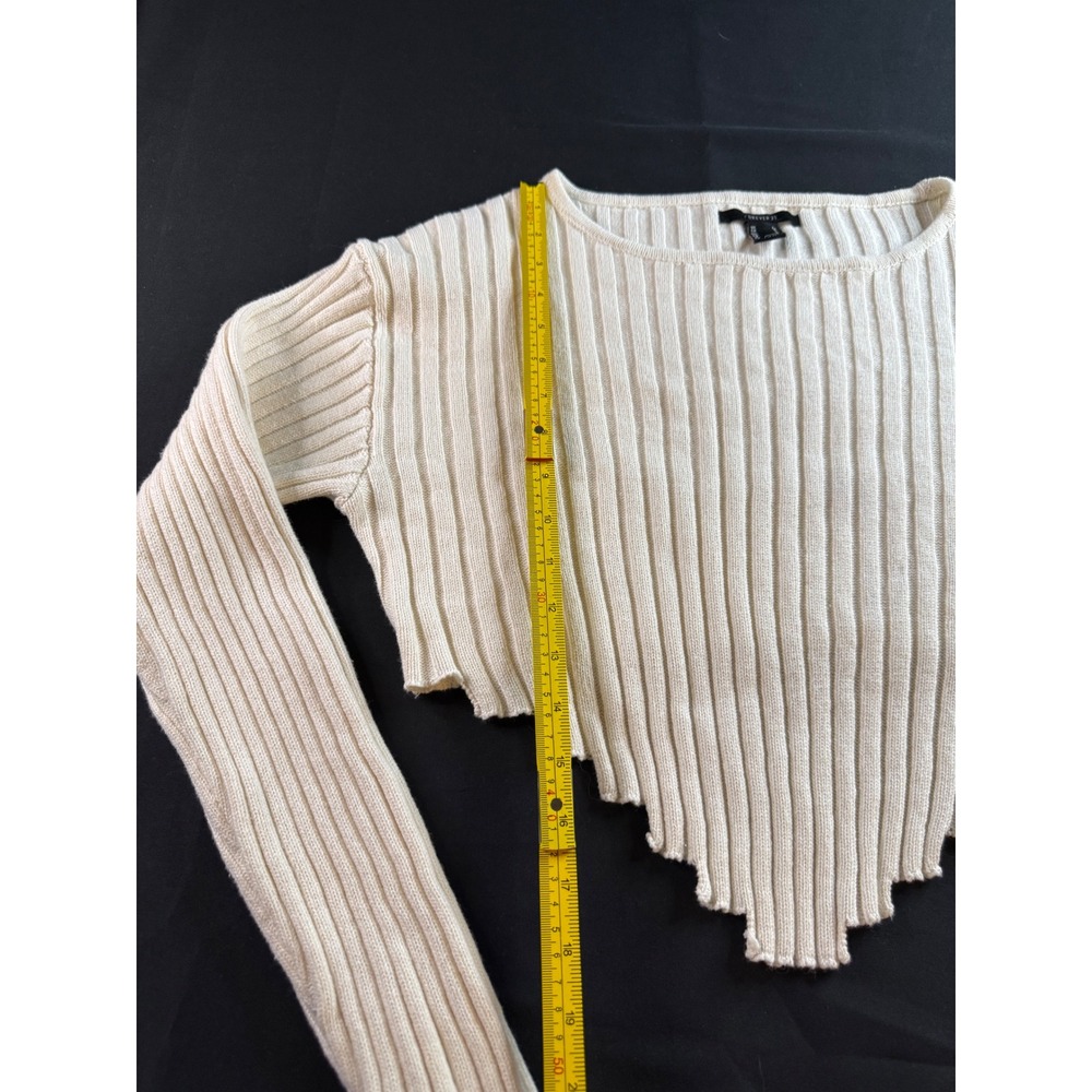 Forever 21 Cream Ribbed Knit Handkerchief Hem Cropped Sweater Womens Large - Picture 3 of 7